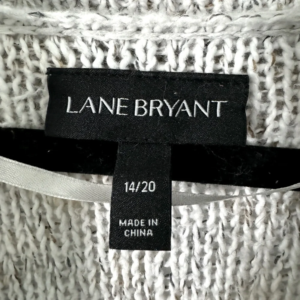 Lane Bryant-White + Gray Cowl neck chunky knit fringe neutral sweater/poncho. 20